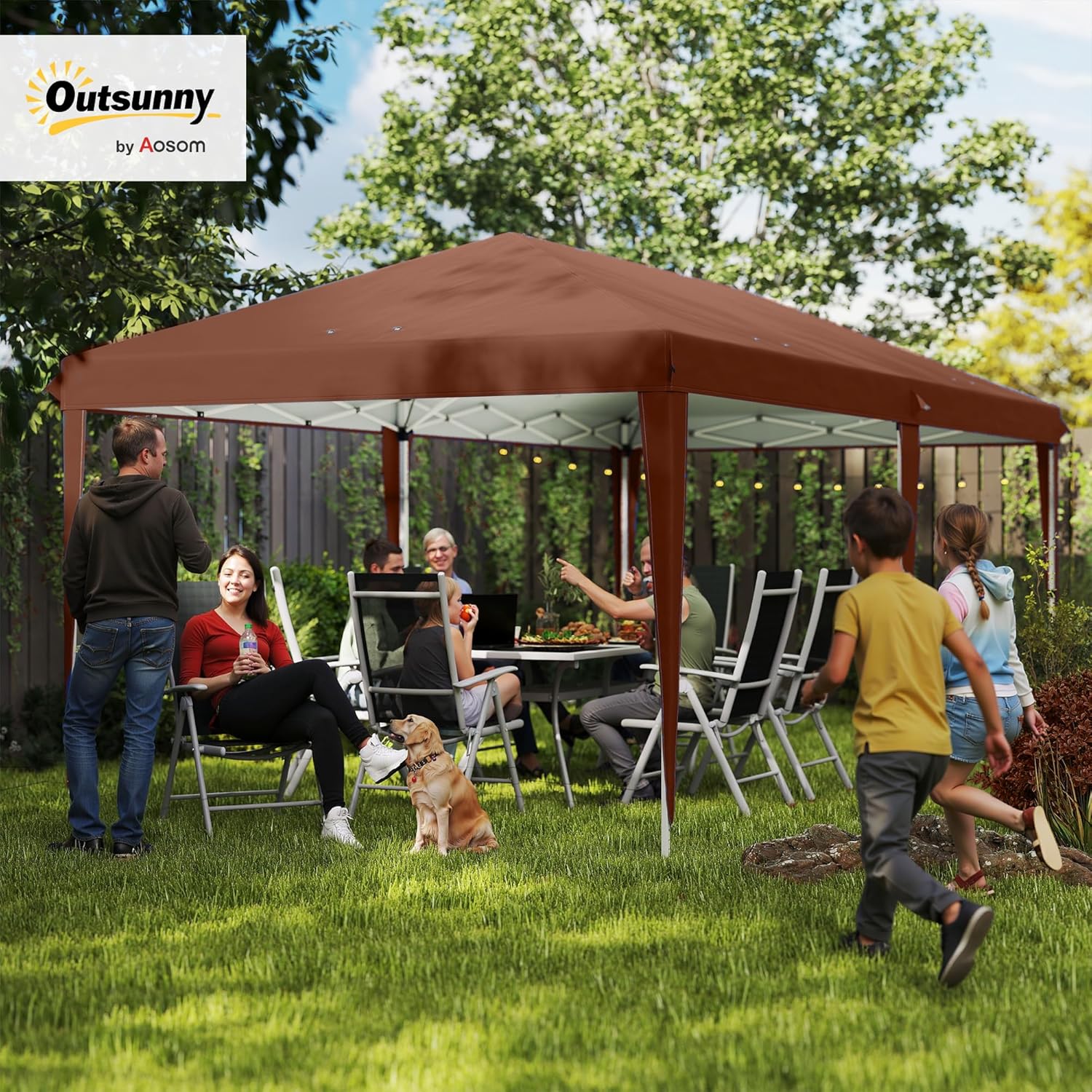 Outsunny - Tonnelle Pliante Série Pop-up - 3x6m - Acier époxy, Oxford haute densité, marron