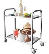 MOOTACO Chariot de Service INOX Service desserte de Cuisine à roulettes avec roulettes, 2 étagère...