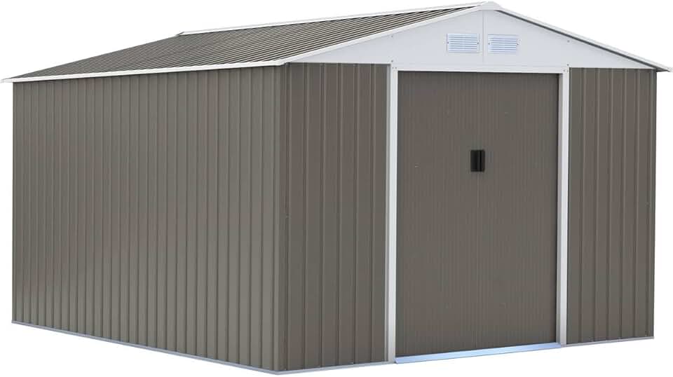 Viva Green - Dallas - 15,16 m² - Abri de jardin métal gris/taupe/blanc - 1299_74728