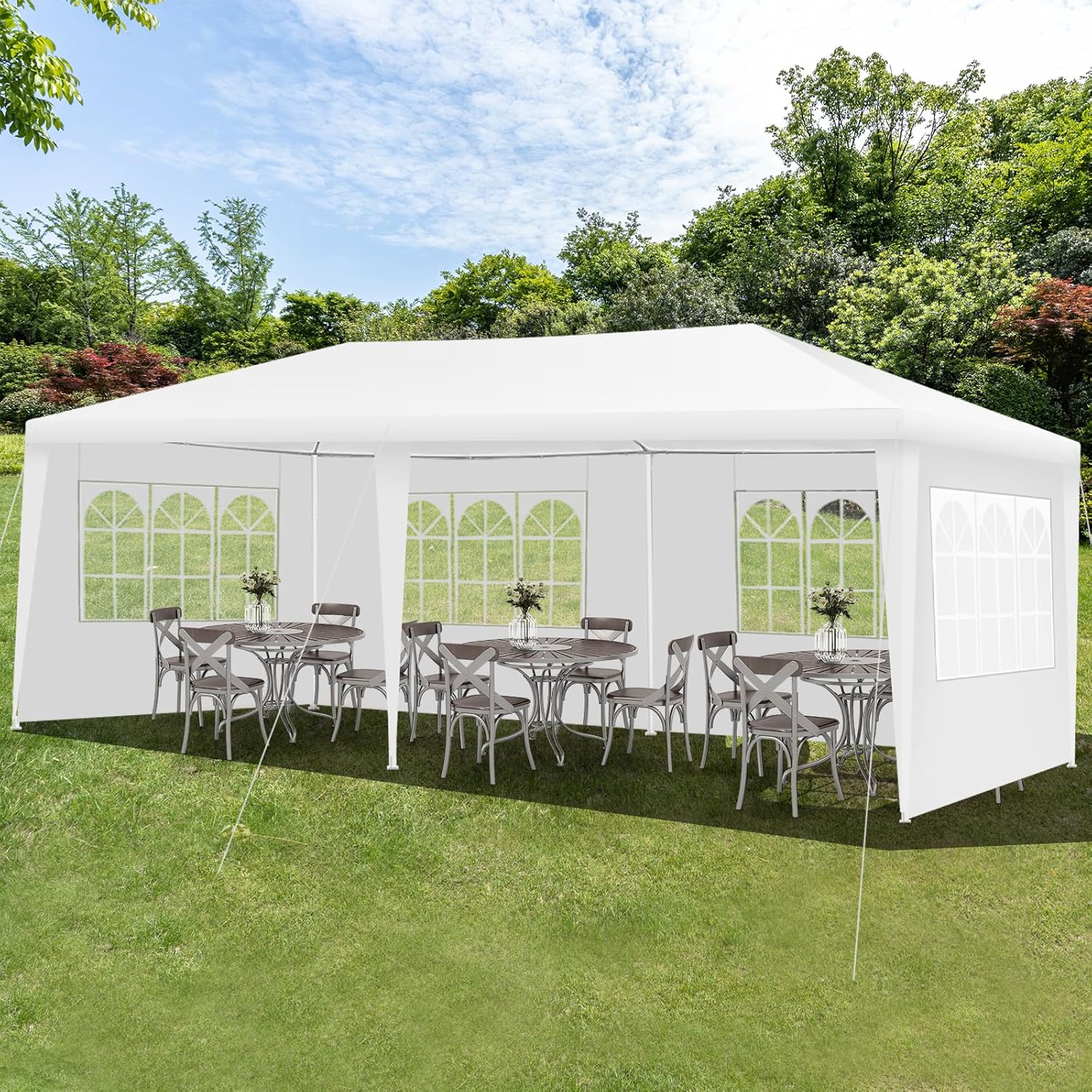 COSTWAY - Tonnelle de Jardin 3x6m avec 4 Murs Amovibles et Fenêtre - Piquets solides, Sac inclus, idéale fêtes et BBQ - 