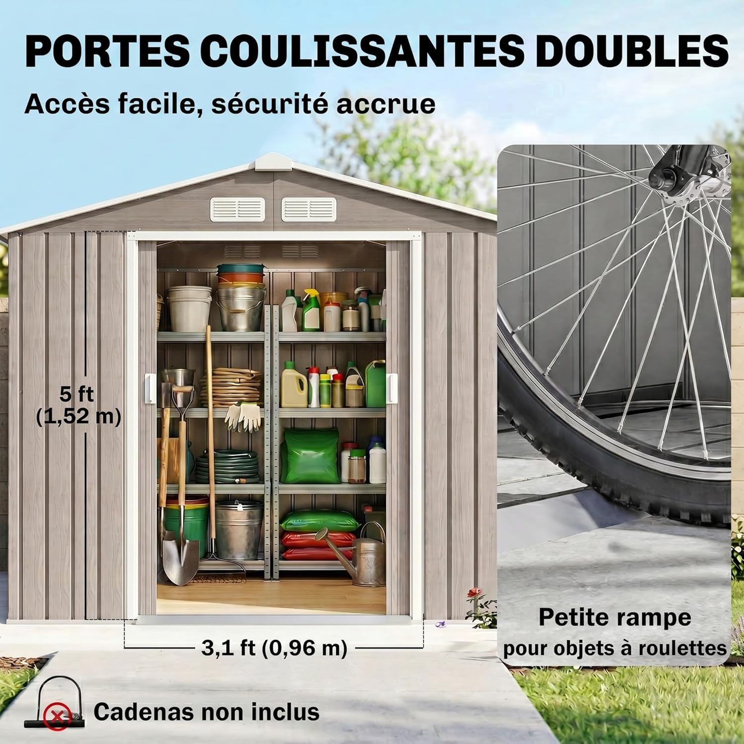 Outsunny - abri métal 2,77m², 213x130x185cm, porte coulissante, 4 aérations