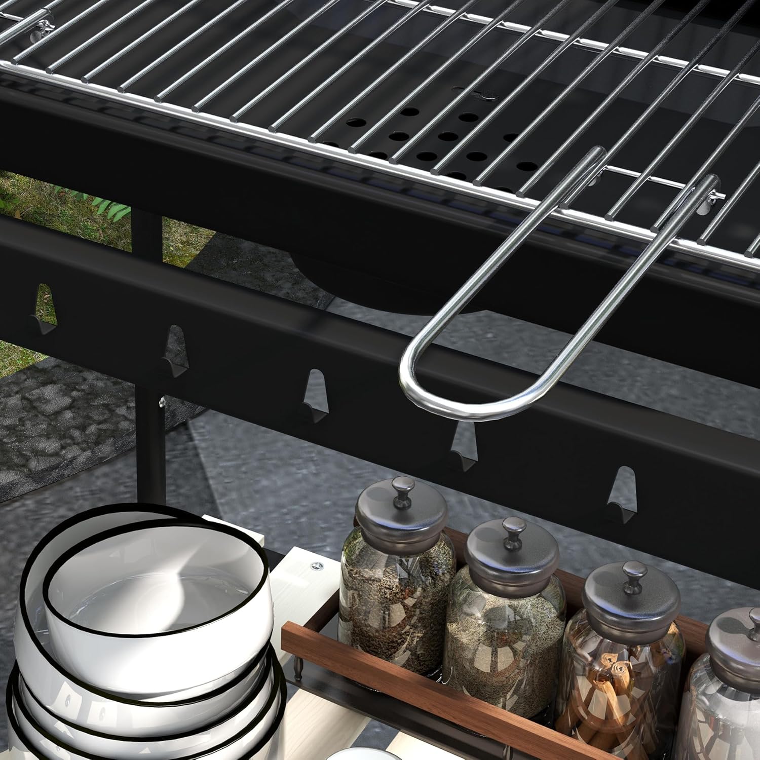 Outsunny - BBQ sur pied réglable - 103x47x95cm - 3 étagères, récupérateur de cendres, 2 roues