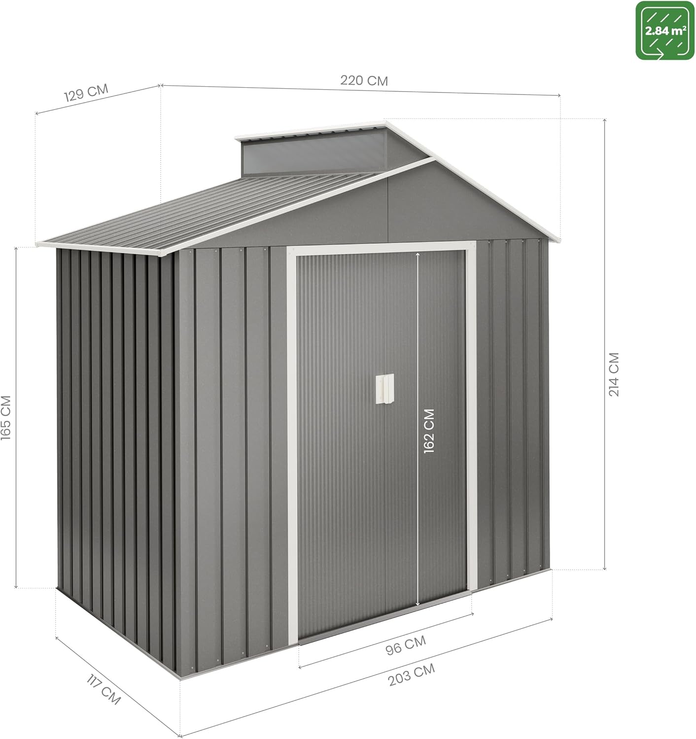Hoggar Abri de Jardin en métal Nuuk 2.84 m2 - Garantie 10 Ans - 129x220x214cm