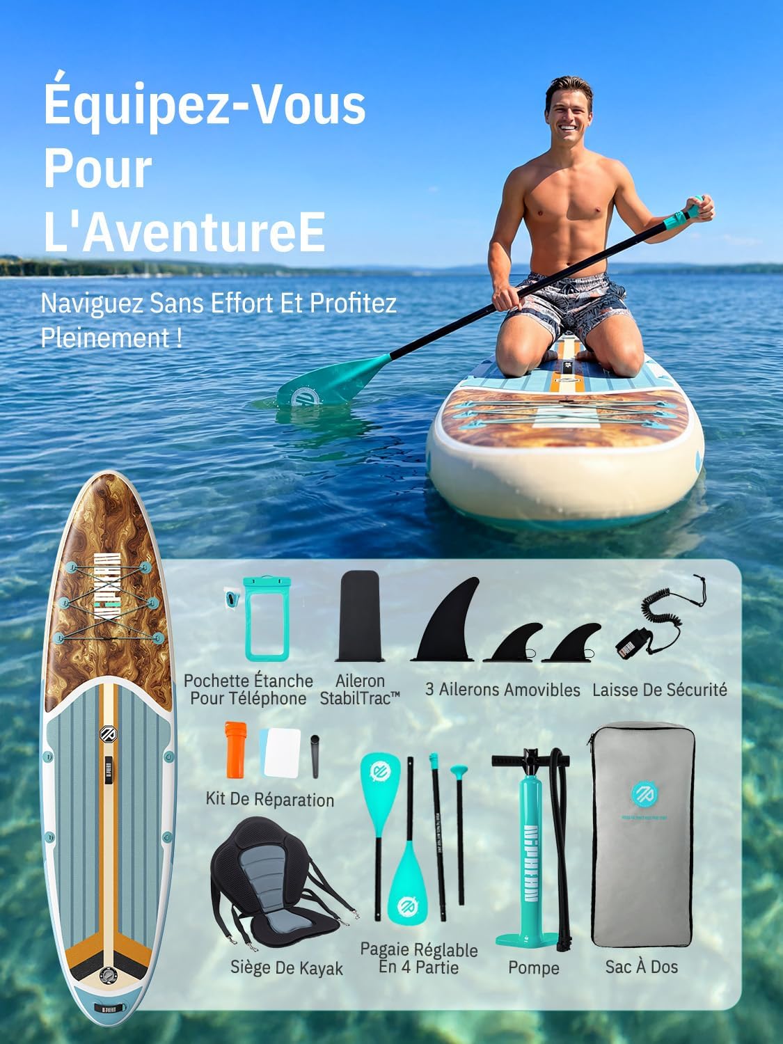 Niphean - Paddle gonflable adulte 320cm - 200kg, siège, 2 pers.