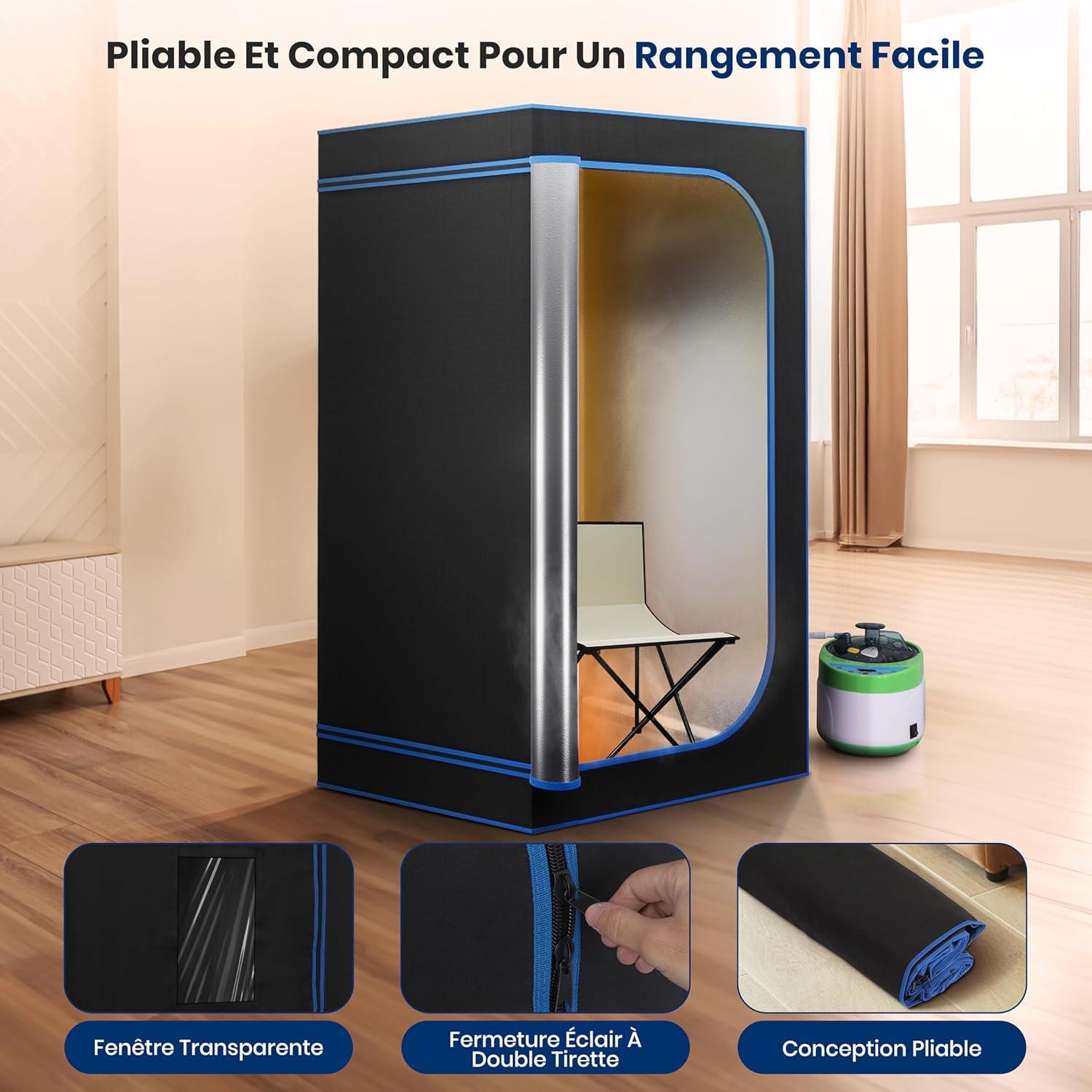 Serenelife Sauna Portable, Sauna Infrarouge avec Vapeur, Spa Maison, Tente Spa avec Télécommande, Chaise Pliable et minuteur