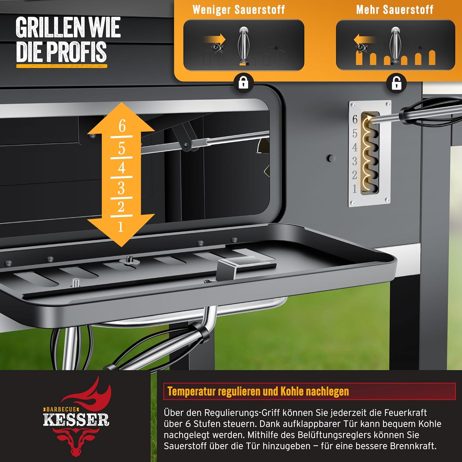 KESSER - Barbecue XXL - grand format, couvercle, roues, accessoires