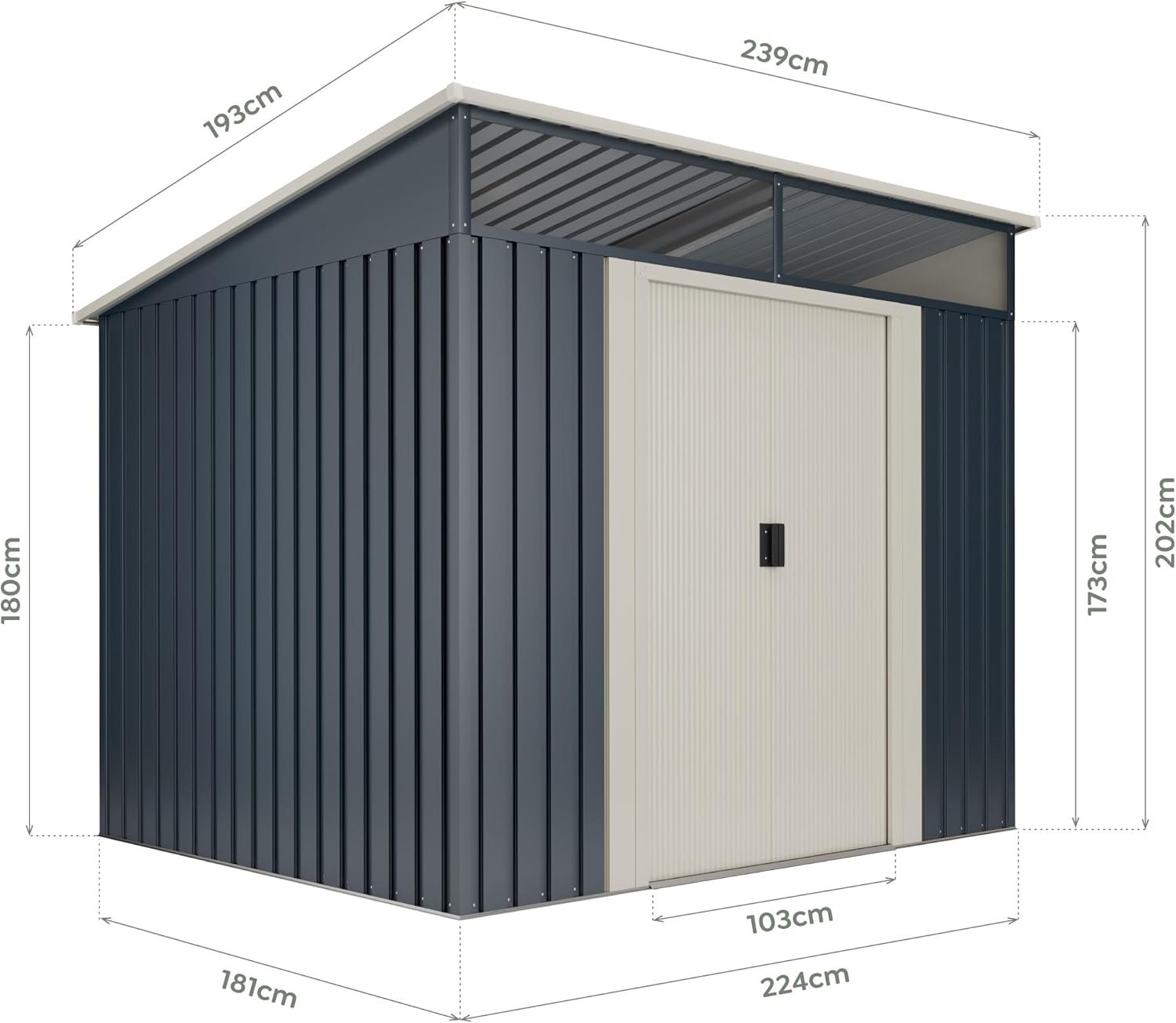 Wasabi - Stark - 194x239x203cm - Abri métal, fenêtre, porte double, toit plat