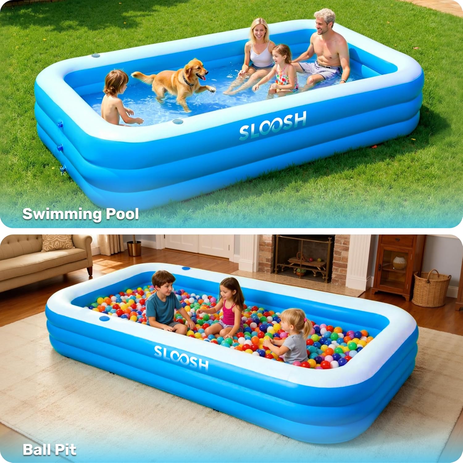 Sloosh - piscine gonflable familiale - 304,8x182,8x55,8 cm - sièges intégrés, épaisse et durable