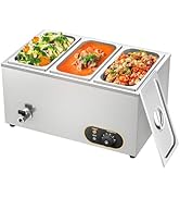 MOOTACO Bain Marie Électrique en Acier Inoxydable 1500W, 3X 1/3 GN Récipients avec Couvercle,Temp...