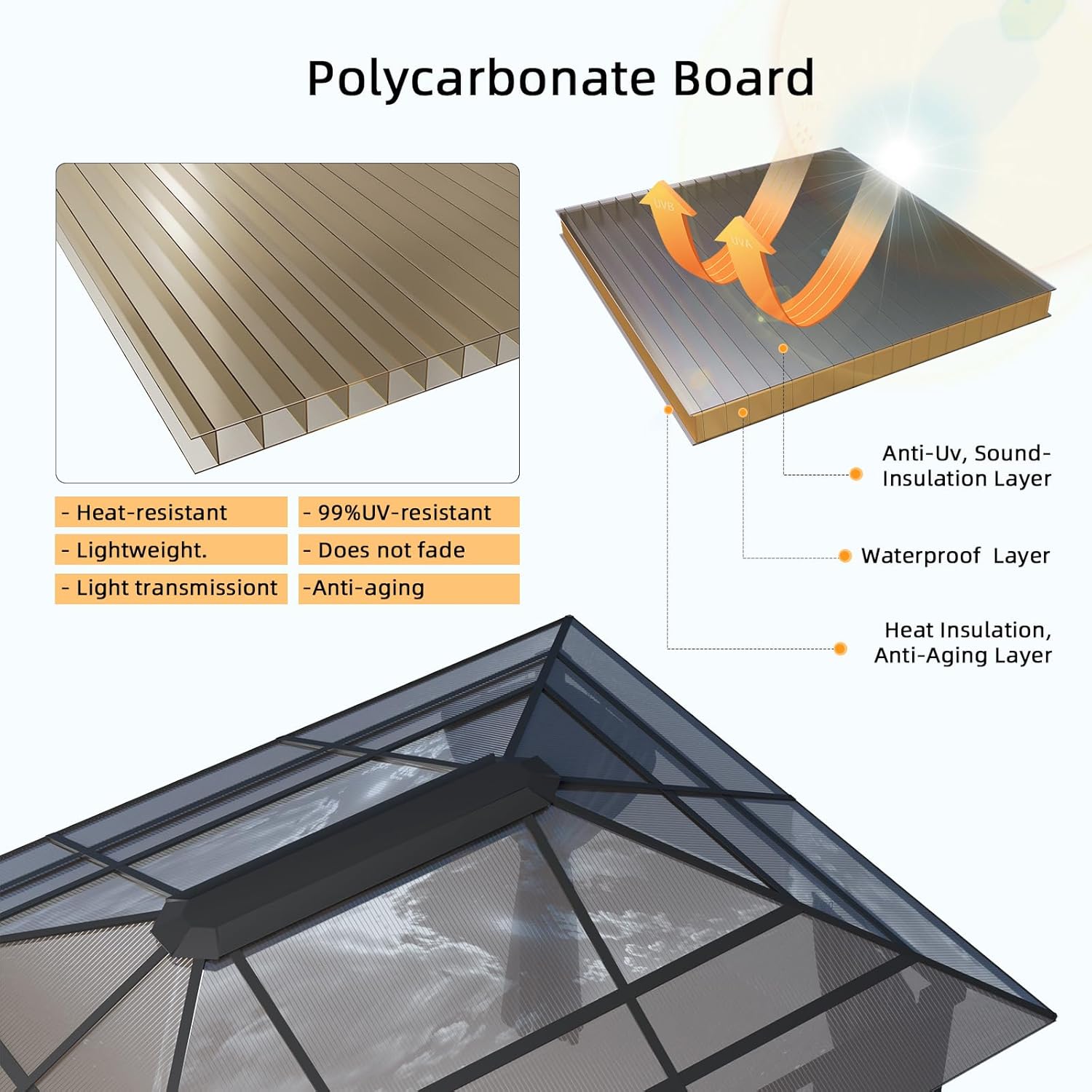 JUMMICO - Tonnelle série extérieure - 3x4m aluminium imperméable, toit transparent, parois latérales