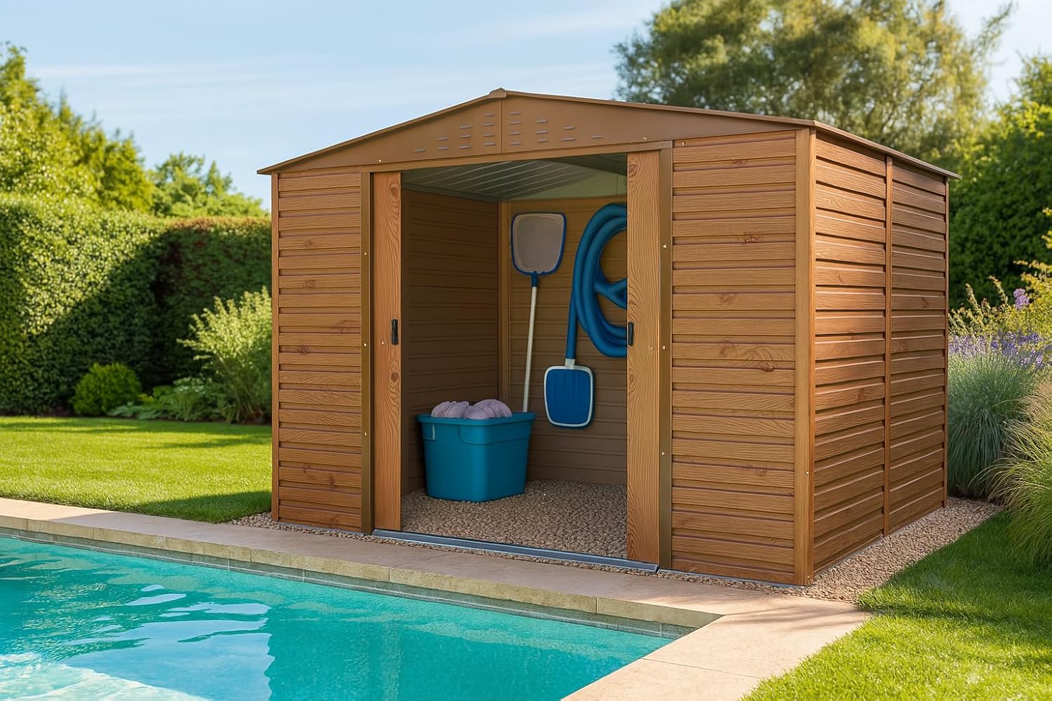 Duramax Alpine 10 x 8 (7,82 m²) Abri de Jardin en métal avec Base, Acier galvanisé à Chaud, Structure de Toit renforcée, Abri de Jardin sans Entretien et résistant aux intempéries, Grain de Bois