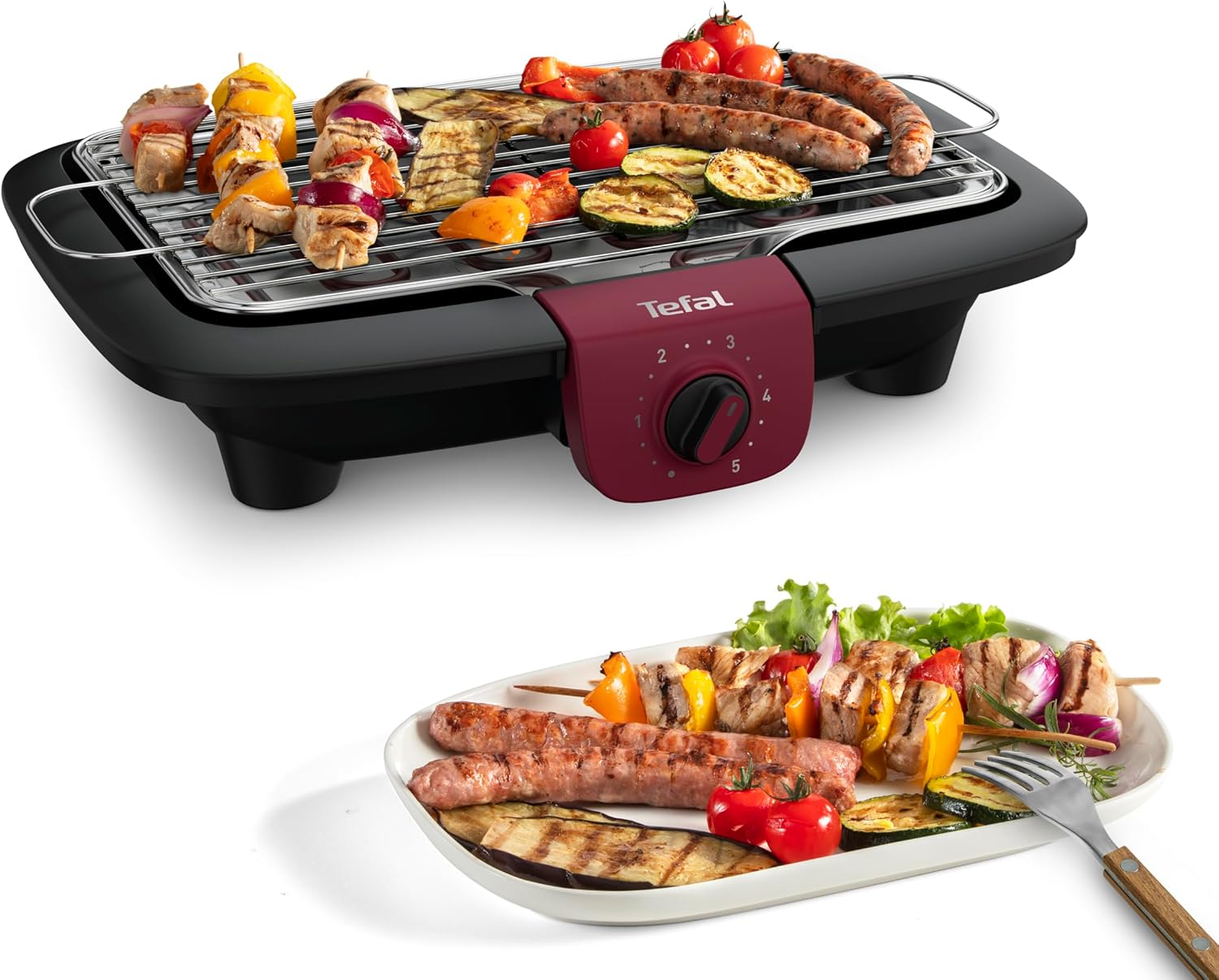 Tefal - EasyGrill Adjust - grande surface, inox, temp. réglable - BG90E514