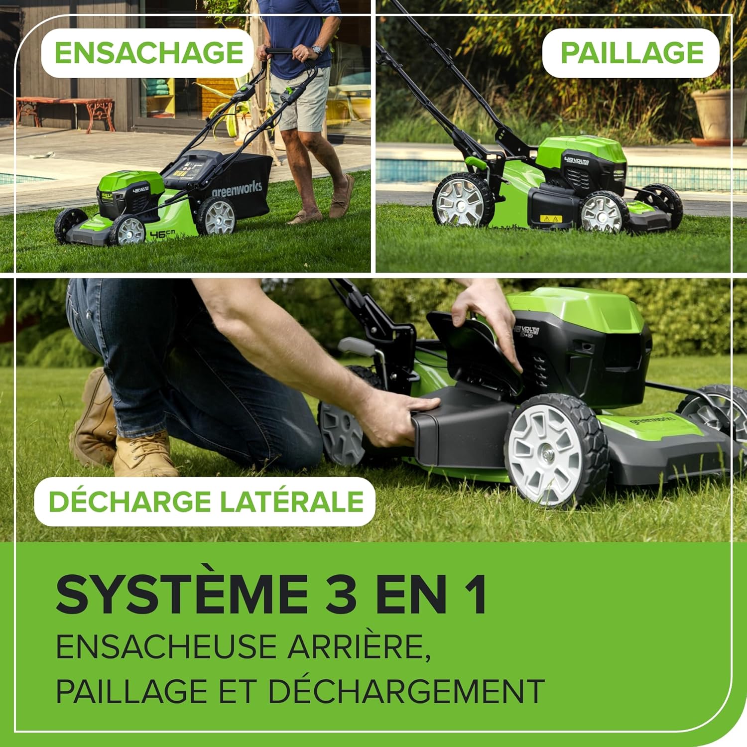 Greenworks 48V (24V x 2) Tondeuse à Gazon Sans Fil Autopropulsée Pelouses Jusqu'à 480m², Largeur de Coupe 46cm, Sac 55L, INCLUS 2 X 24V 4Ah et Chargeur Double, Garantie 3 Ans , GD24X2LM46SPK4X