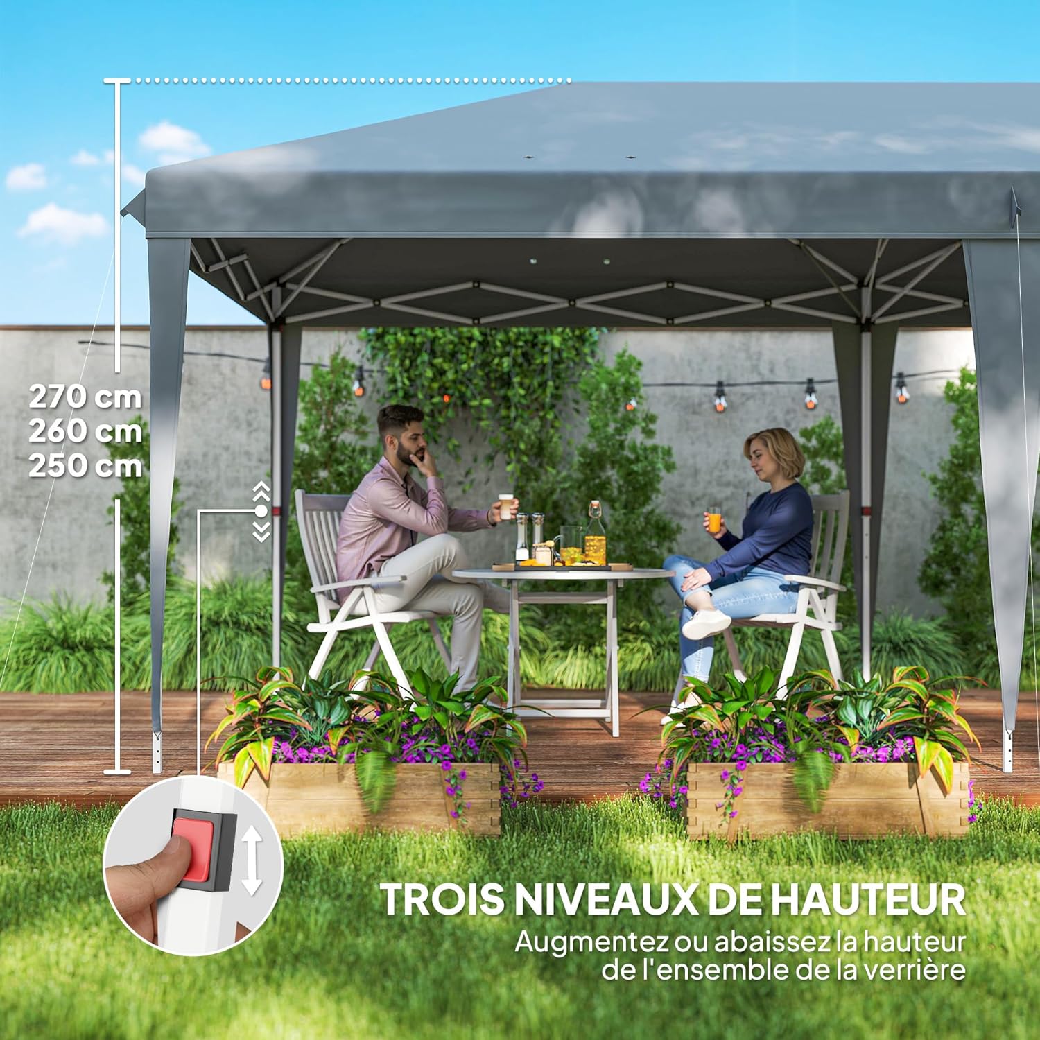 Outsunny Tonnelle Pliante 3x6m tonnelle de Jardin extérieur Barnum de Jardin Pop-up Pliant Sac Inclus Acier époxy Oxford Haute densité Gris Clair