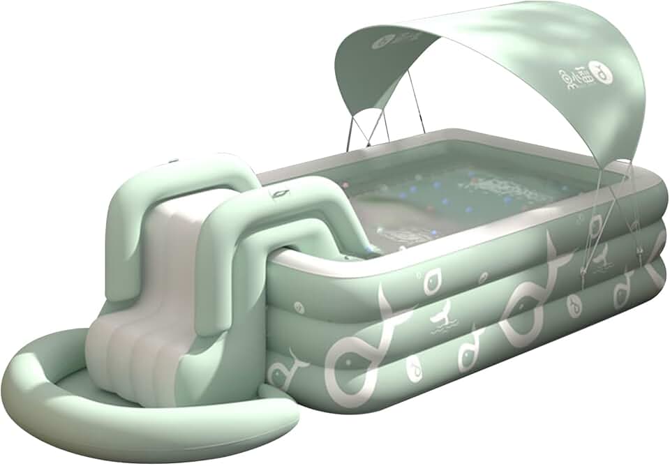Ergocar Piscine d'Été Ombragée Gonflable avec Toboggan Intégré - Piscine Extérieure pour Enfants et Adultes