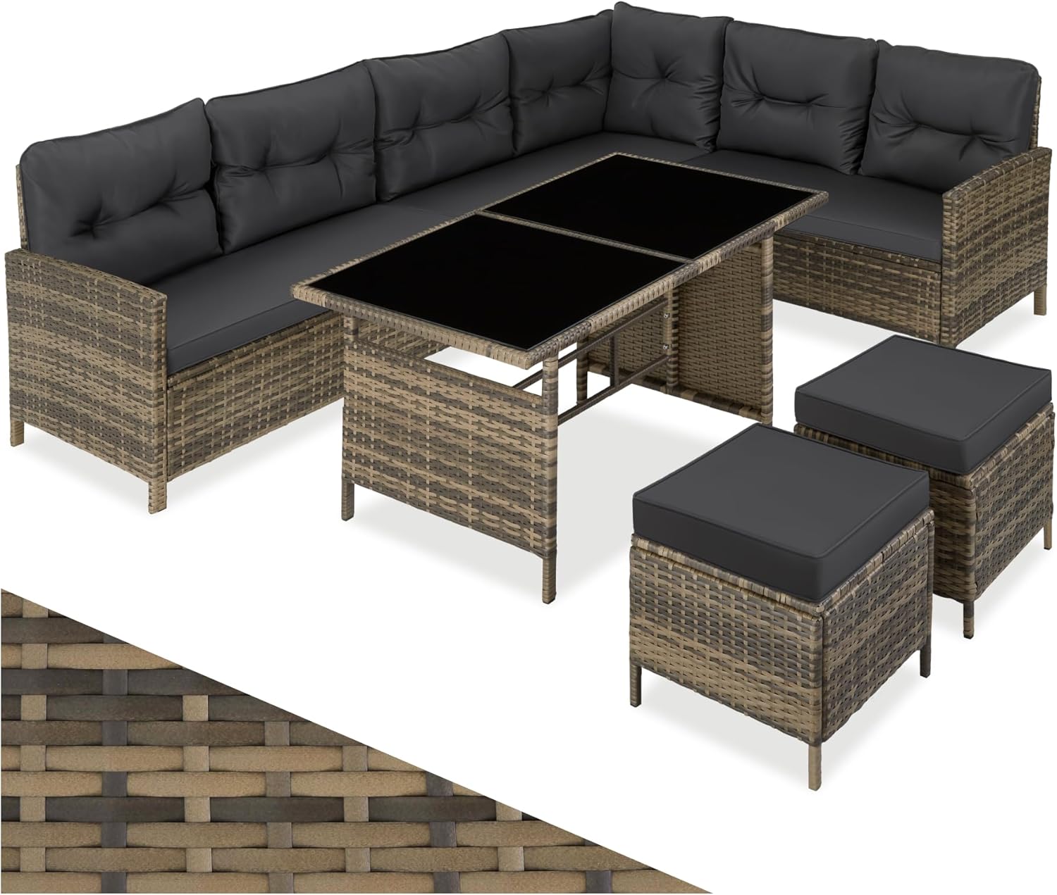 tectake - Salon de Jardin Modulable Angle - rotin - coussins inclus