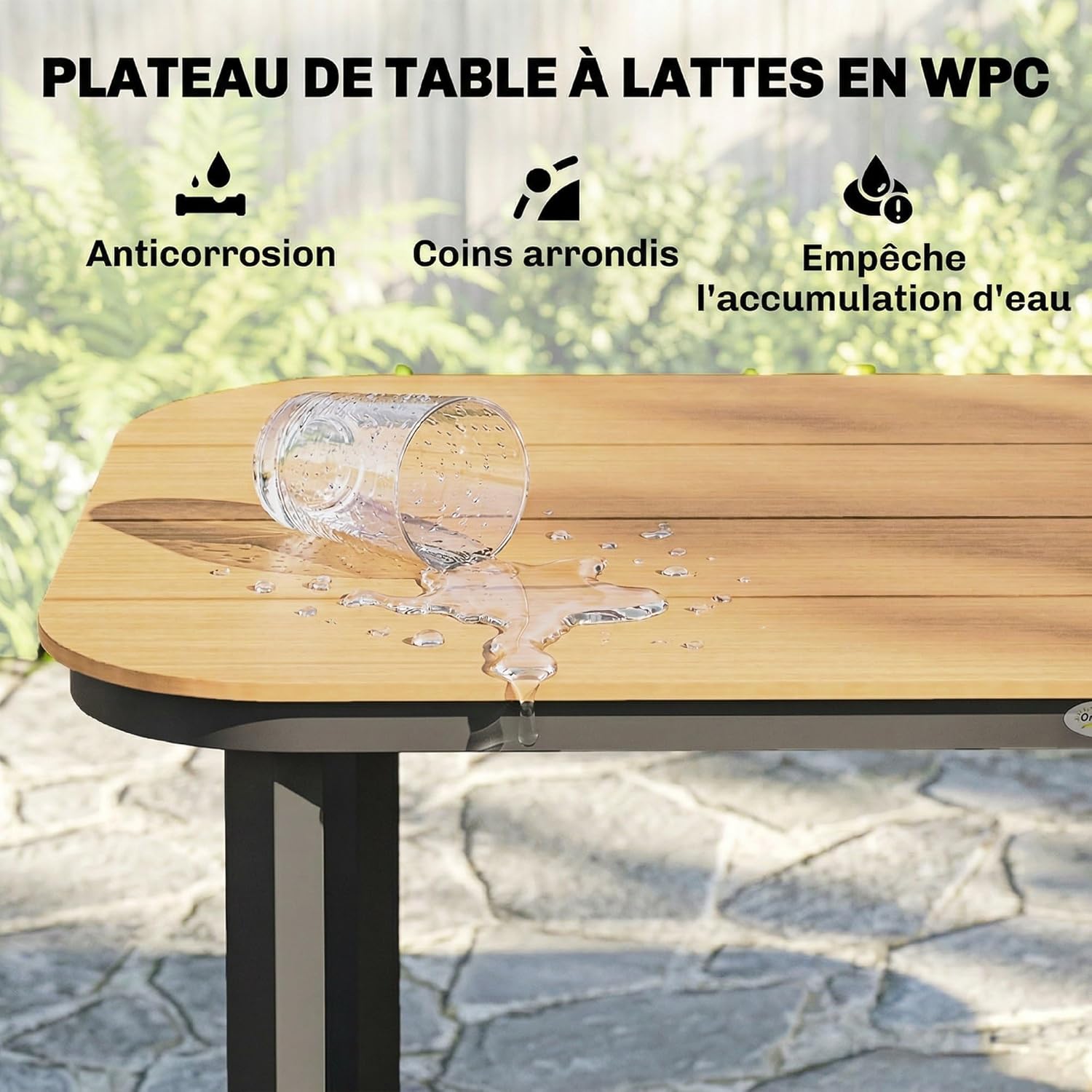 Outsunny - Table de jardin WPC lattes 155x88x72cm - 4-6 pers. métal