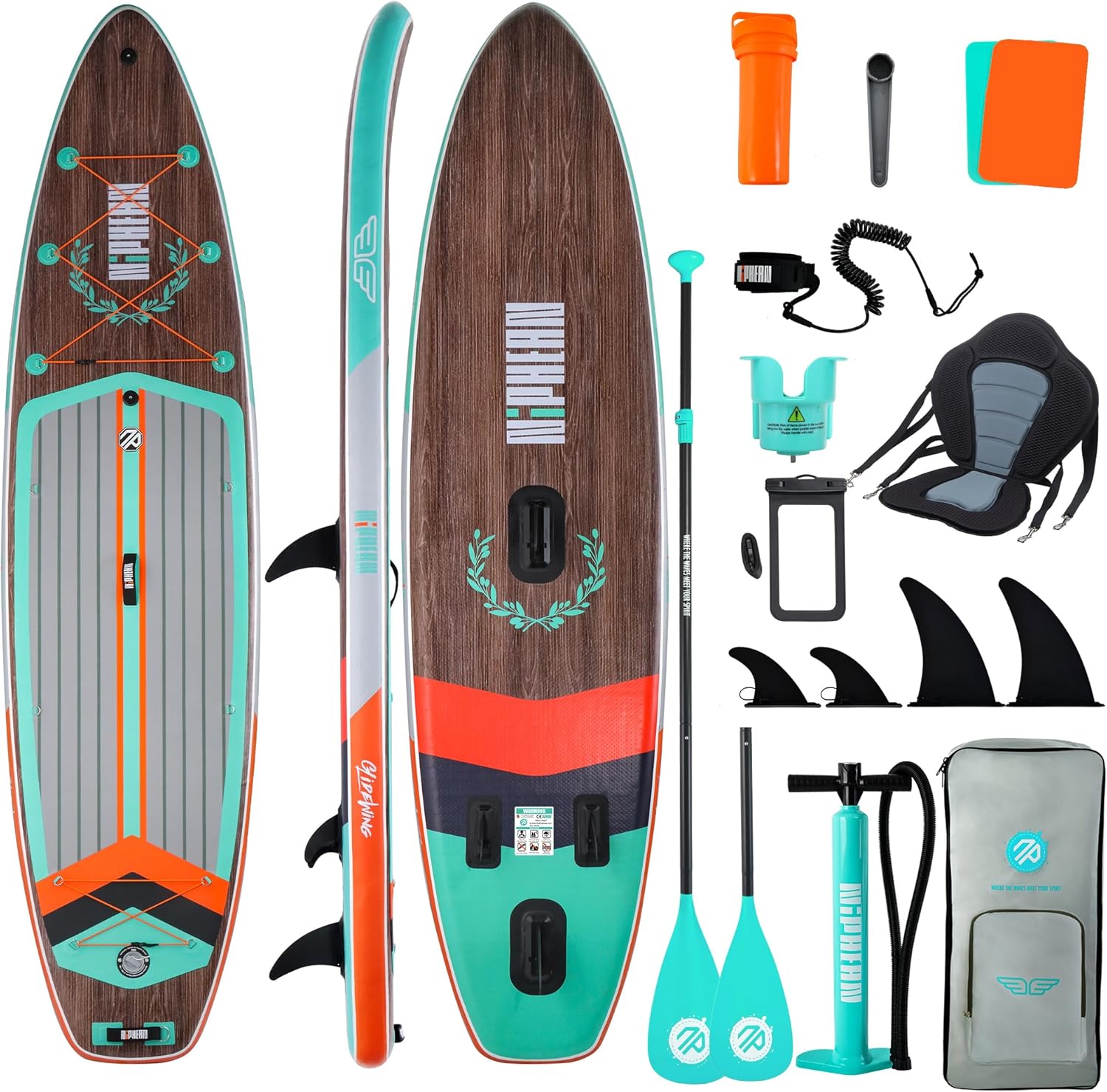 Niphean Extra Large Paddle Gonflable, Sup à 2+1 Personnes/Famille, Planches de Stand Up Paddle Gonflables avec (Idéal Débutant) Aileron Équilibré, Housse Étanche, Paddle Gonflable Adulte, Cadeaux