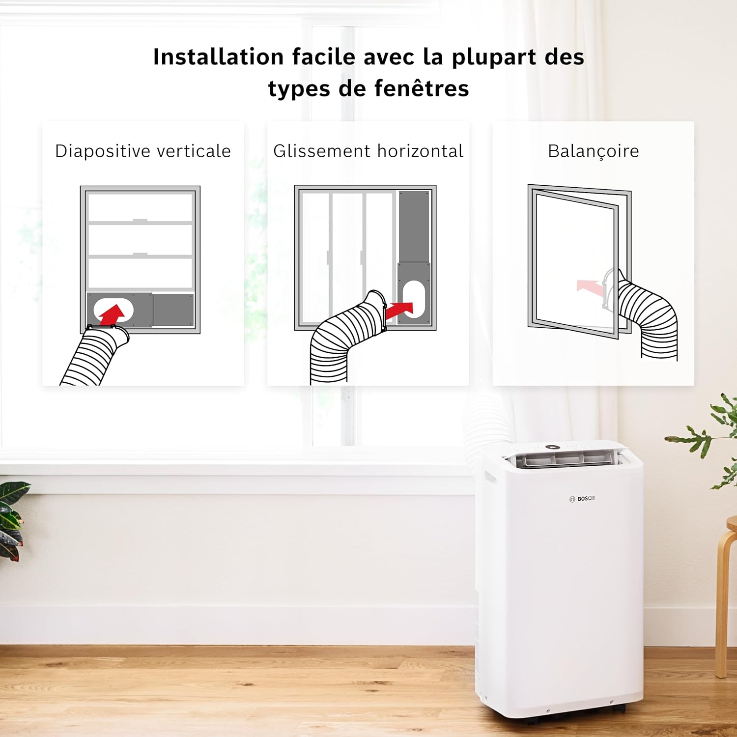 Bosch - Cool 2000 - climatiseur 2,6kW, 3-en-1, pièces 35m², 46 dB