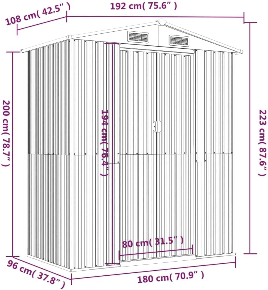 vidaXL - Abri de jardin vert 192x108x223 cm acier galvanisé, rangement