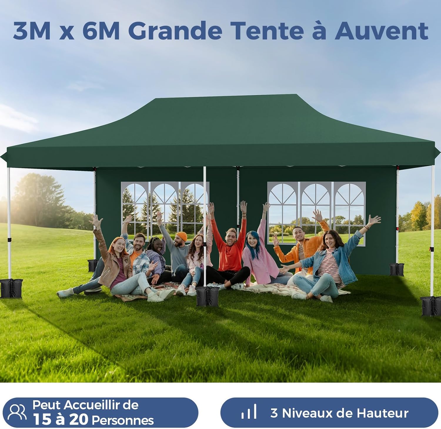 GOPLUS - tonnelle pliante 3x6m, imperméable, 6 bâches, sac transport