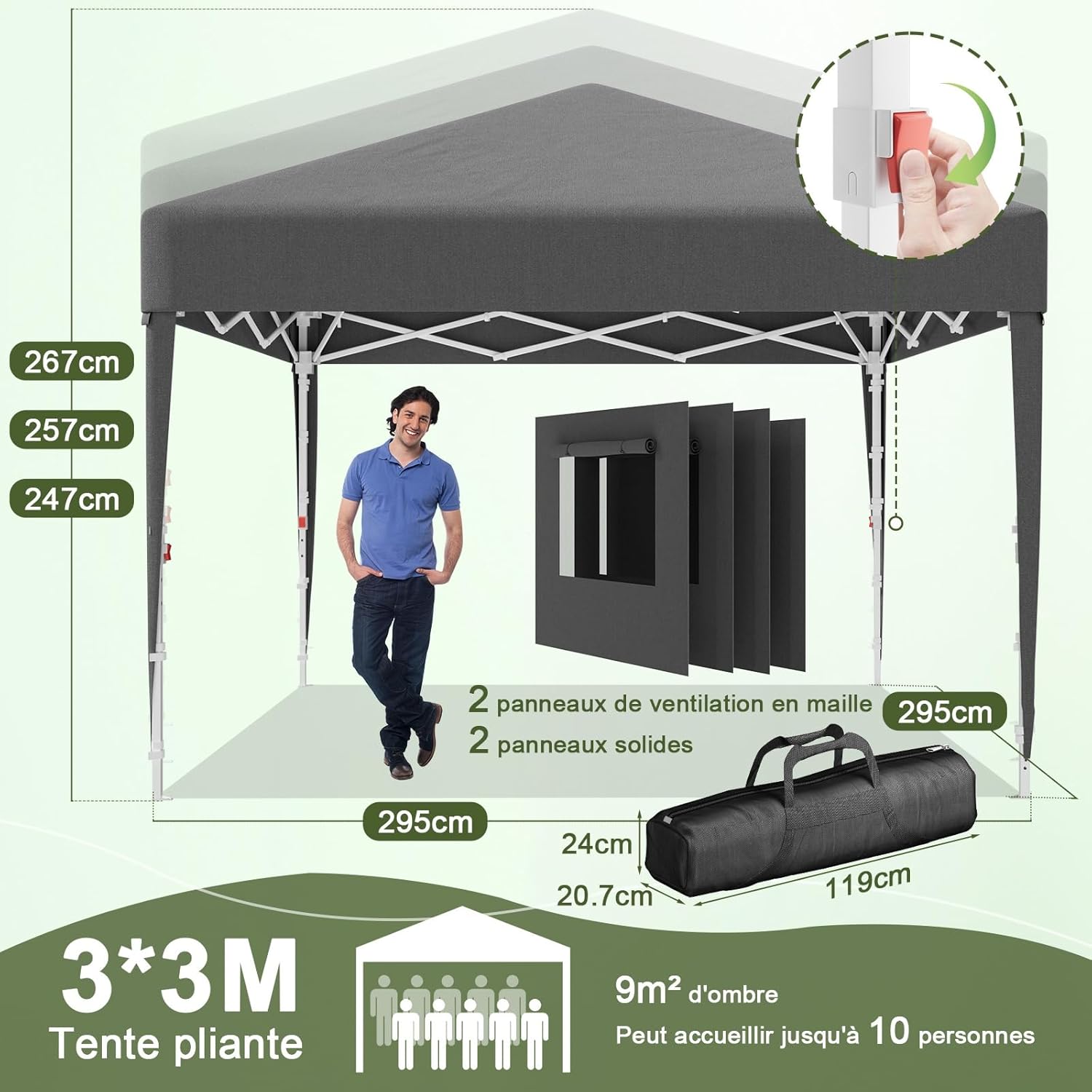Devoko - tonnelle pliante 3x3m - imperméable, moustiquaire, UV50+