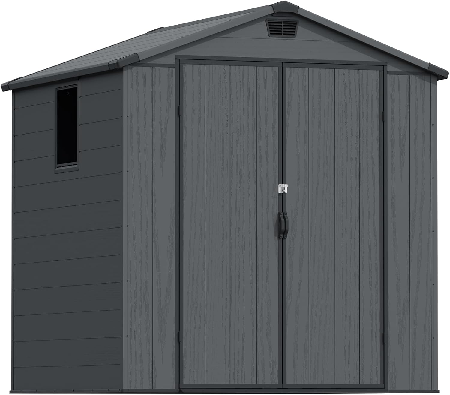 Devoko Abri de jardin extérieur en plastique avec double portes verrouillables et toit en apex – Abri de jardin pour outils de terrasse, abri pour vélo, poubelle – Résistant aux intempéries et à la