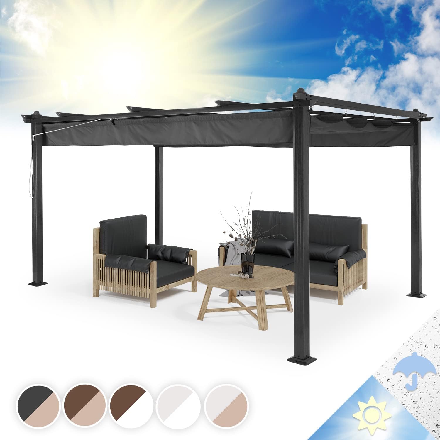 Blumfeldt - Pantheon Cortina - 2.95x3.95m - aluminium, toit rétractable, waterproof, protection UV