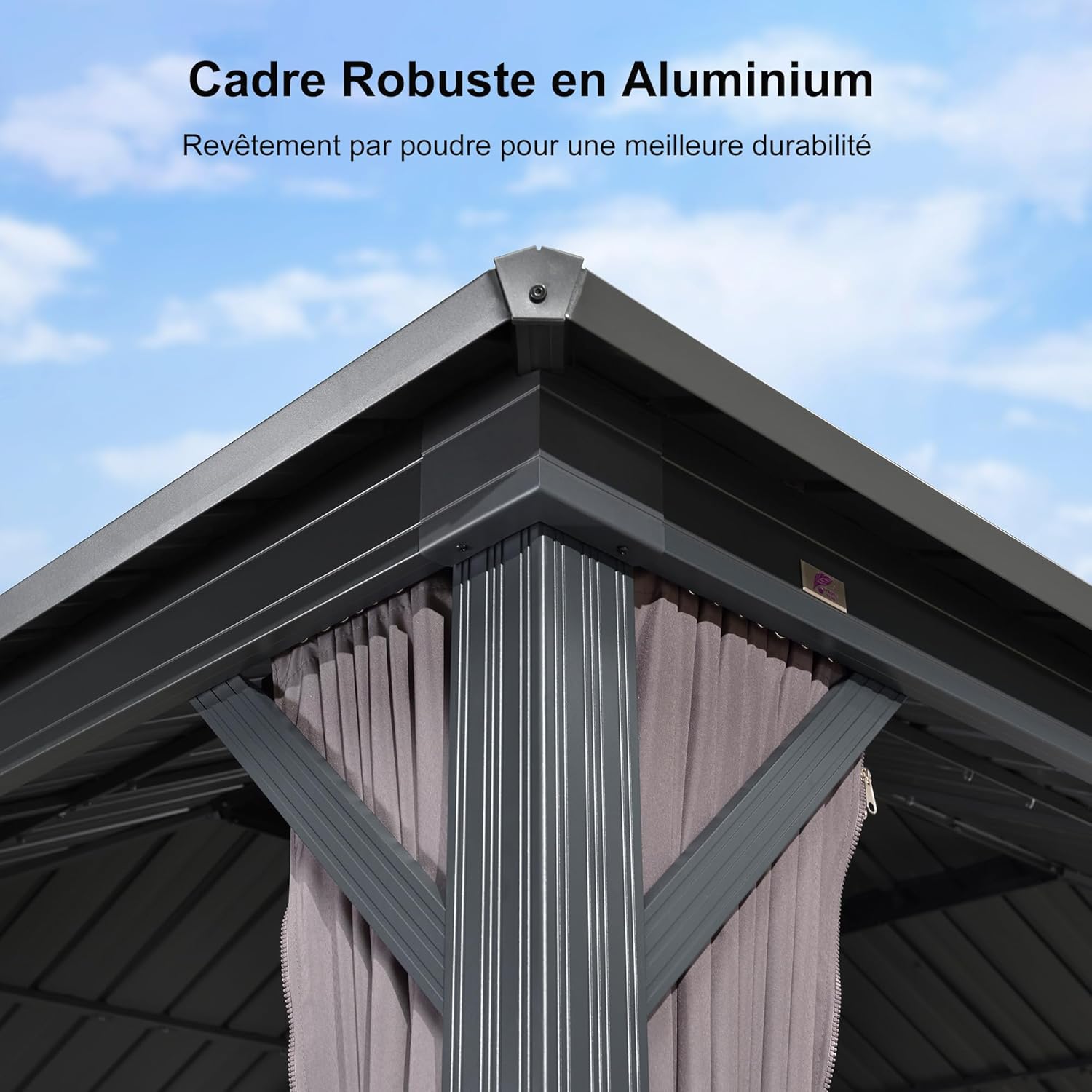 PURPLE LEAF - Pergola aluminium double toit 3,65x3m rideaux moustiquaire