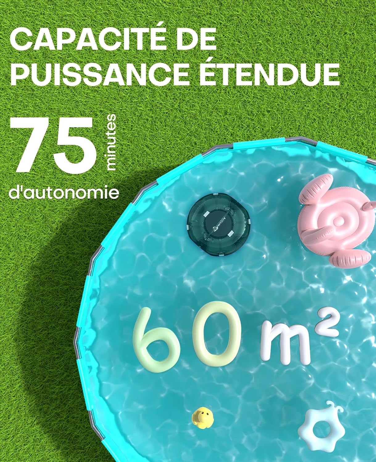WINNY POOL CLEANER Winny 200 Robot Piscine, Aspirateur Piscine Sans Fil Avec Batterie, Autonomie 75 Min pour Piscines Hors-Sol 60m², Double Filtration,Stationnement Automatique(Transparent Vert Blanc)
