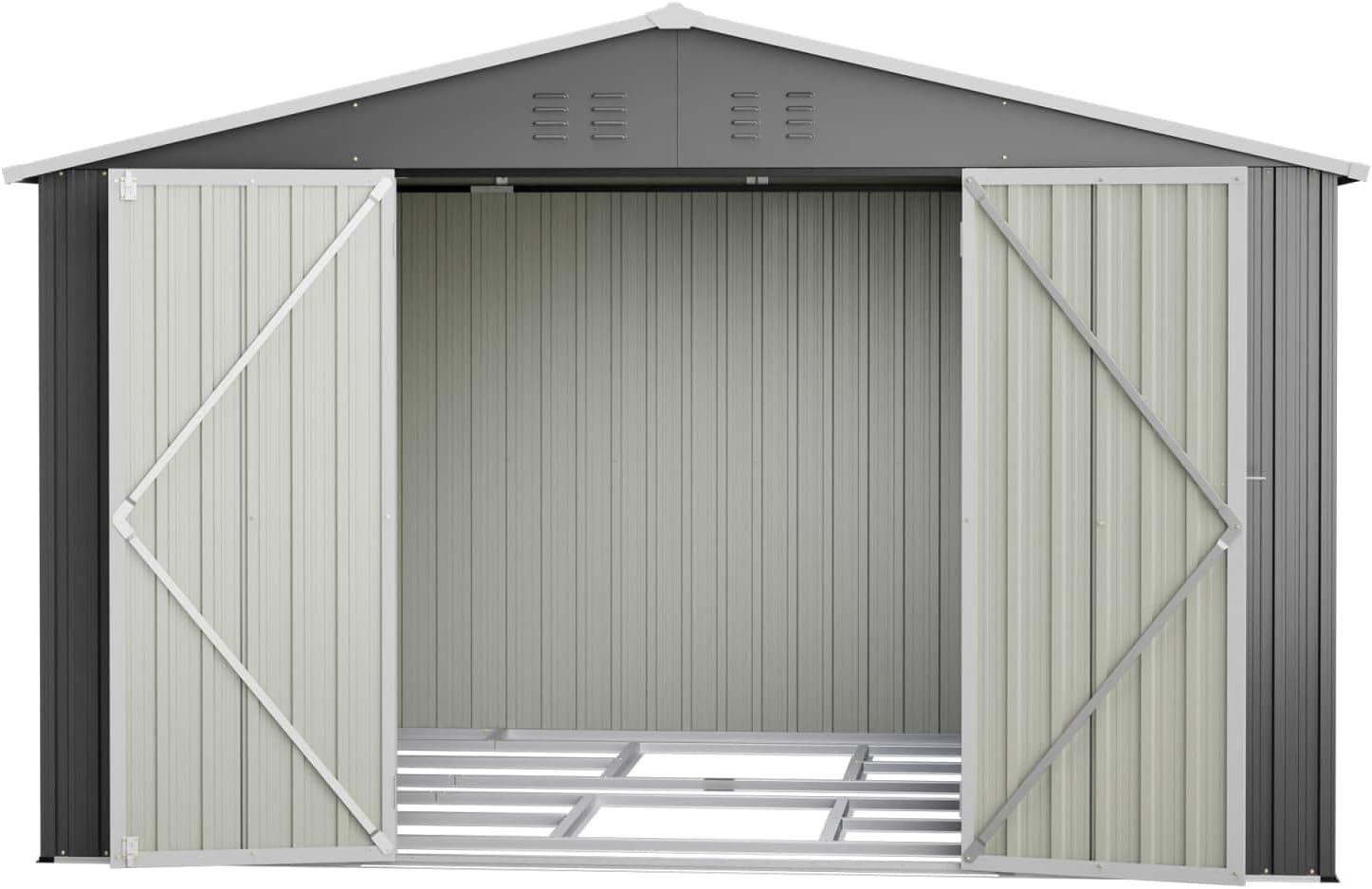 KOMHTOM 10x8 FT Abri de Jardin Métal avec Fondations en métal, Cabane de Jardin Extérieur avec Serrure, Rangement Outils de Jardi (Gris-10x8 FT)