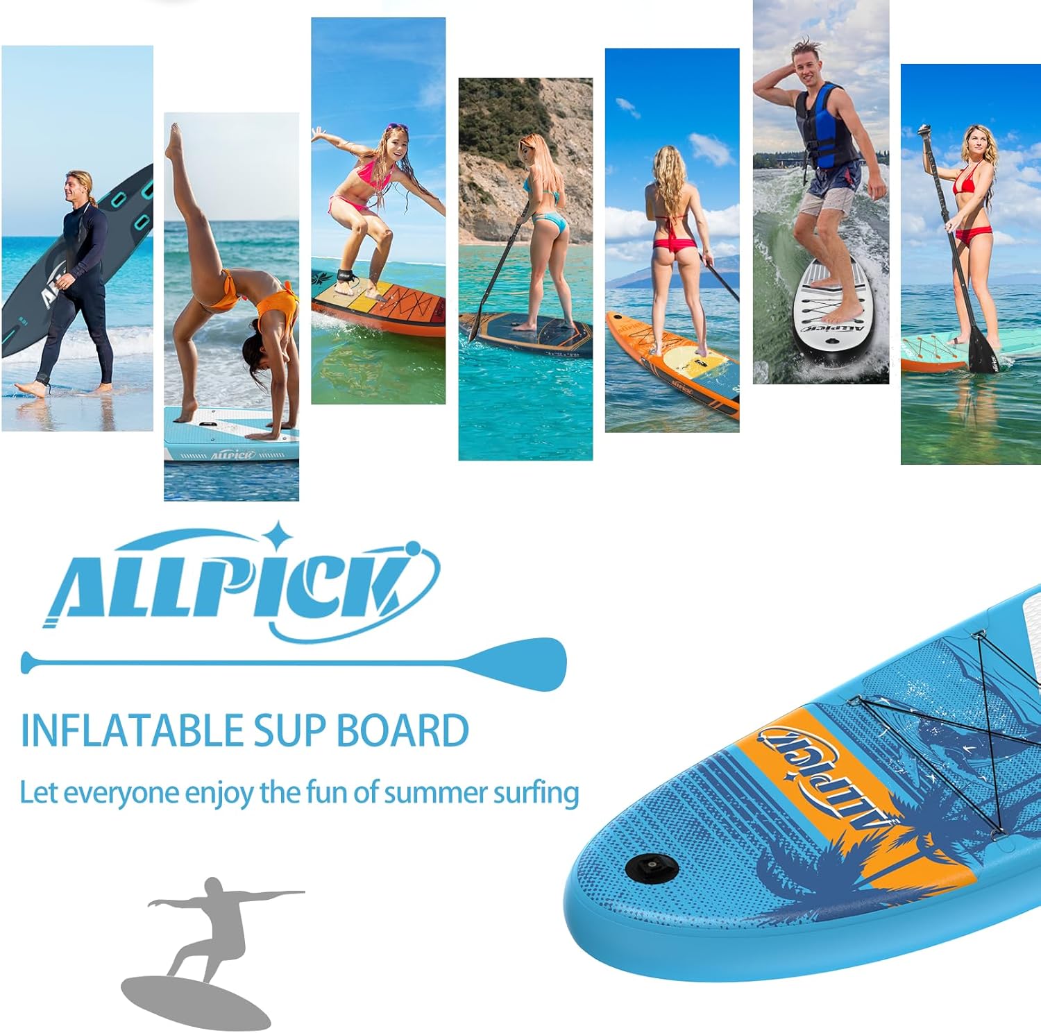 ALLPICK Paddle Gonflable, Kit de Padelsurf de Stand Up Paddle Sup Gonflable de 320 cm, avec Support Universel pour Caméra, Pagaie réglable, Débutants et confirmés, 200 kg