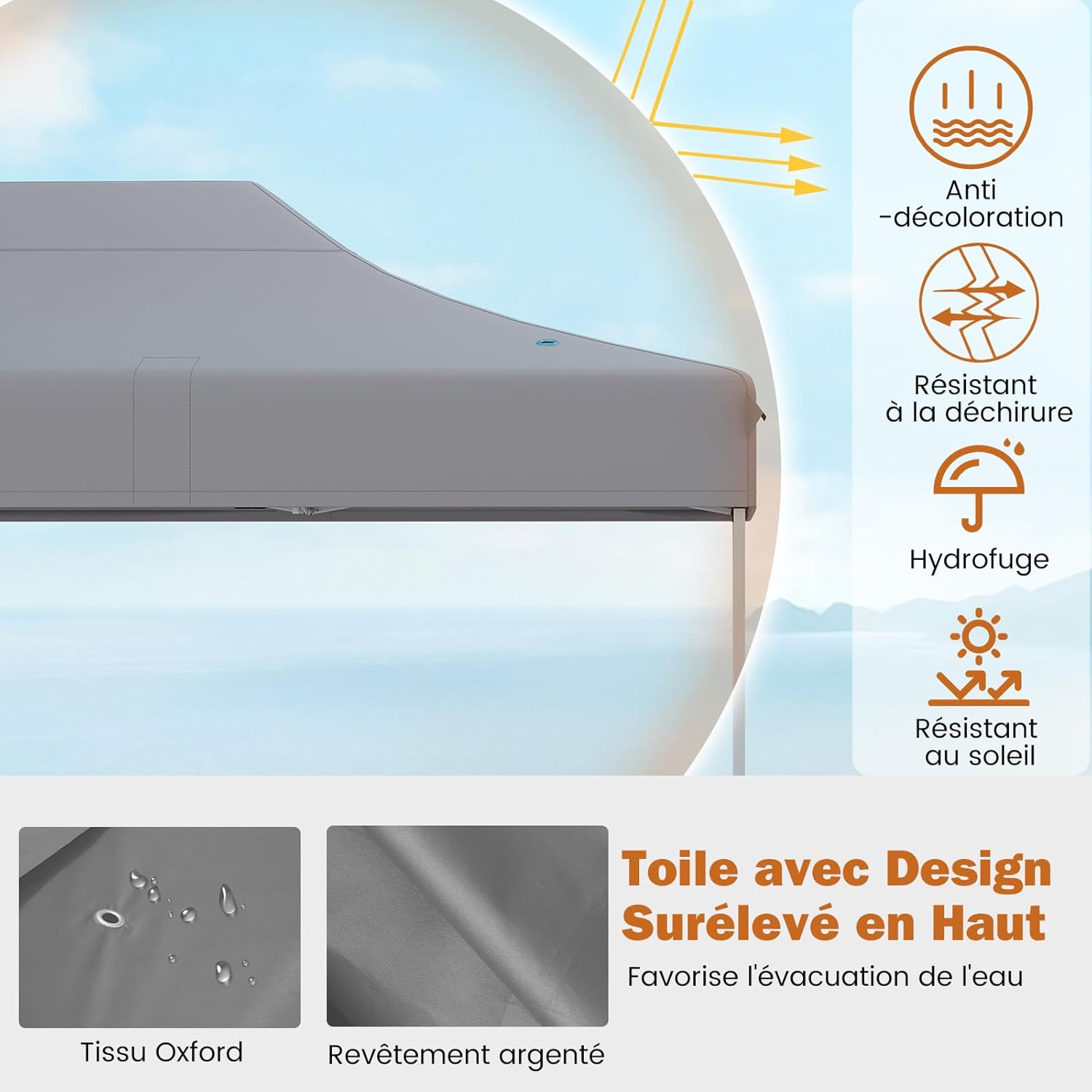 RELAX4LIFE Tonnelle Pliante 3x4,5 Imperméable, Tonnelle de Jardin Extérieur Pop-Up Facile à Monter, Hauteur Réglable, Protection UV, Barnum Tente de Réception, Sac à roulettes (Gris)