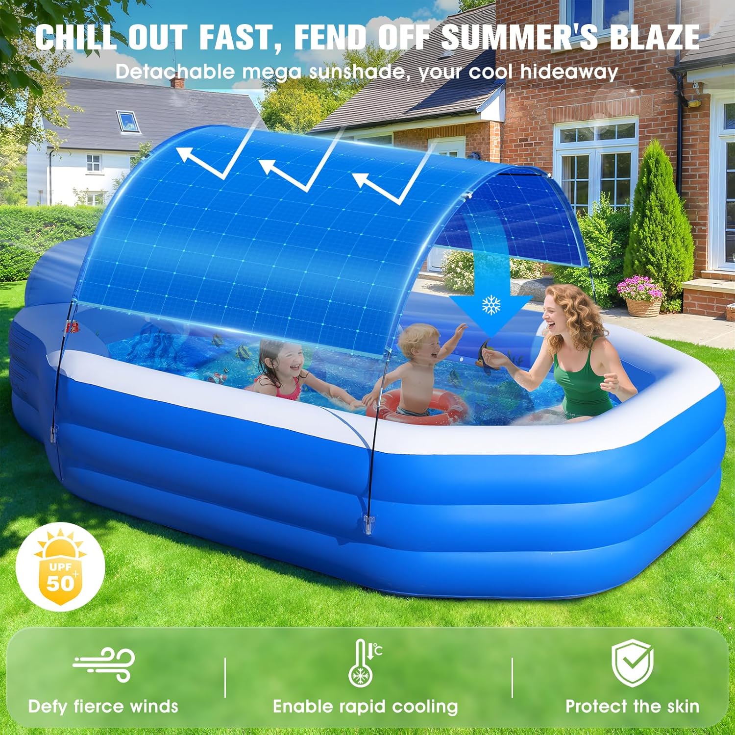 ChlorBlu - piscine gonflable avec auvent, 300x190x55cm, sièges, familiale