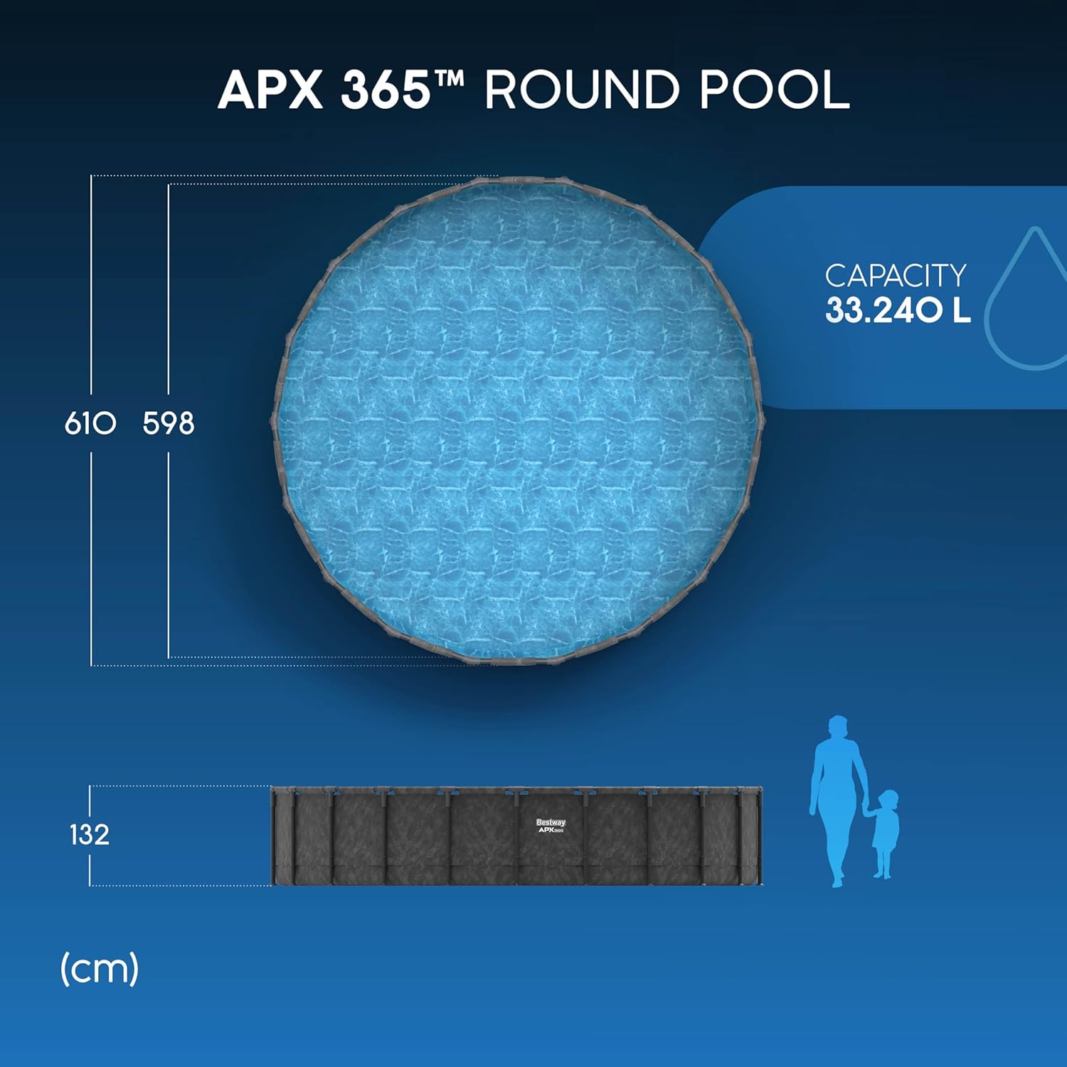 Bestway - Kit Piscine Hors Sol APX - ronde - 610x610x132 cm - gris foncé