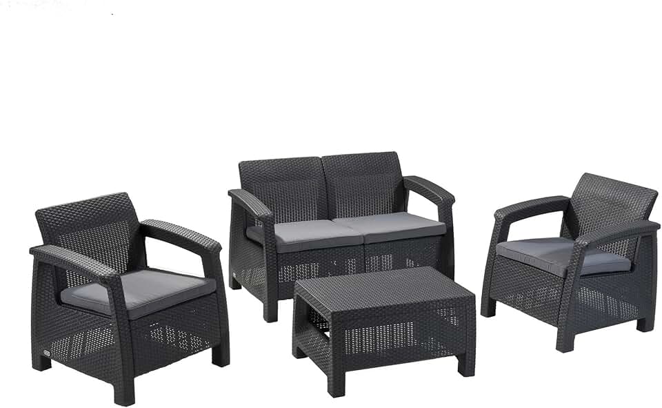 Keter - Salon Corfu 4 places - Table basse incluse - Anthracite