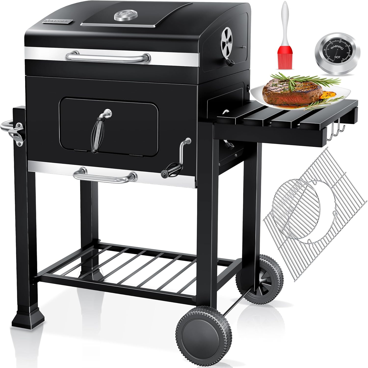 KESSER - Chariot Barbecue XL - inox, couvercle, roues, thermomètre