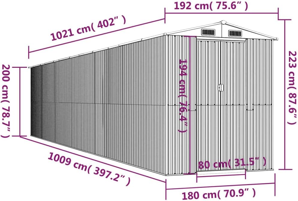 Générique Abri de Jardin Anthracite 192x1021x223 cm Acier galvanisé,Structures extérieures, Cabanes & abris de Jardin,3147459