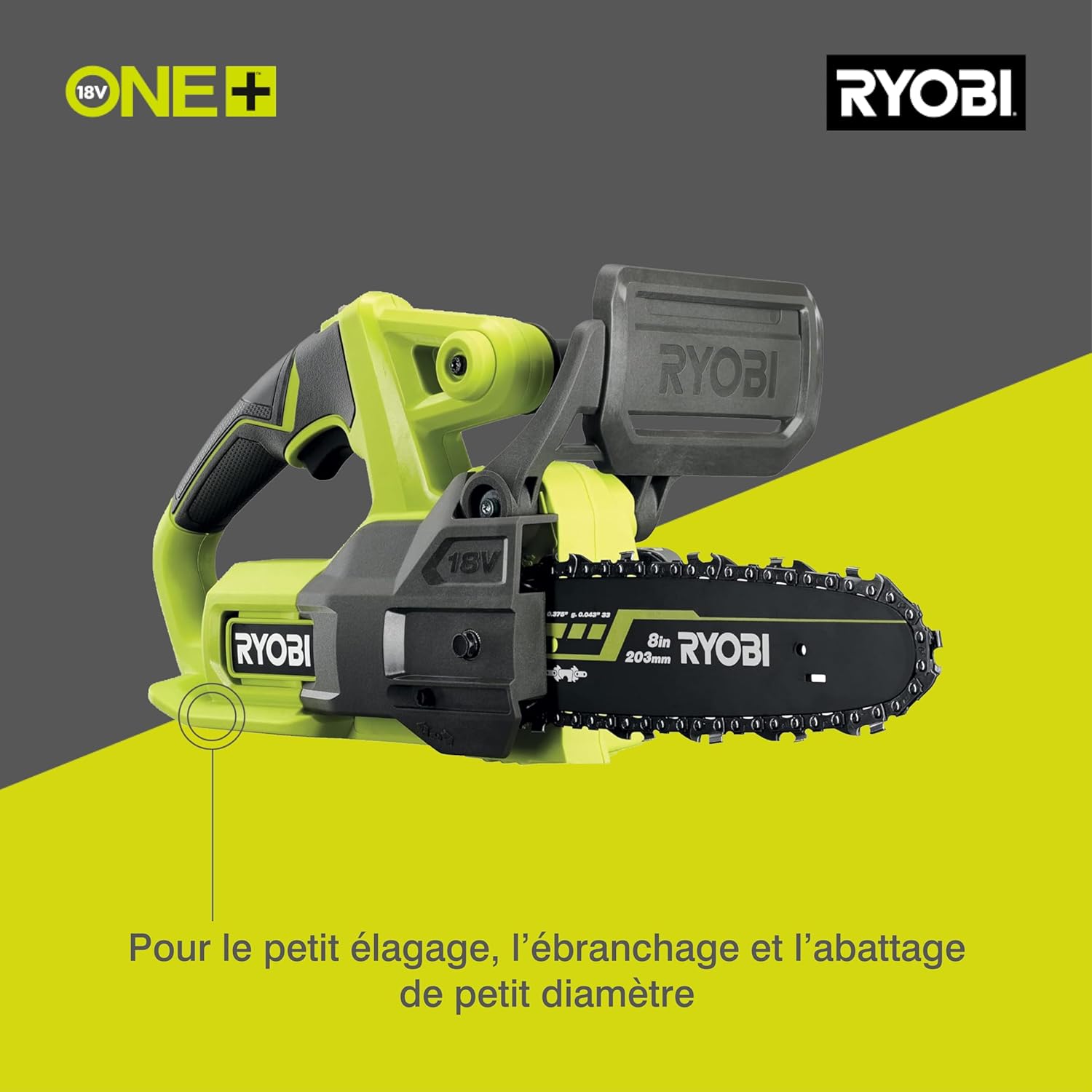 Ryobi - Tronçonneuse sans fil ONE+ 18V, guide 20cm, lubrification auto, RY18CS20A-0