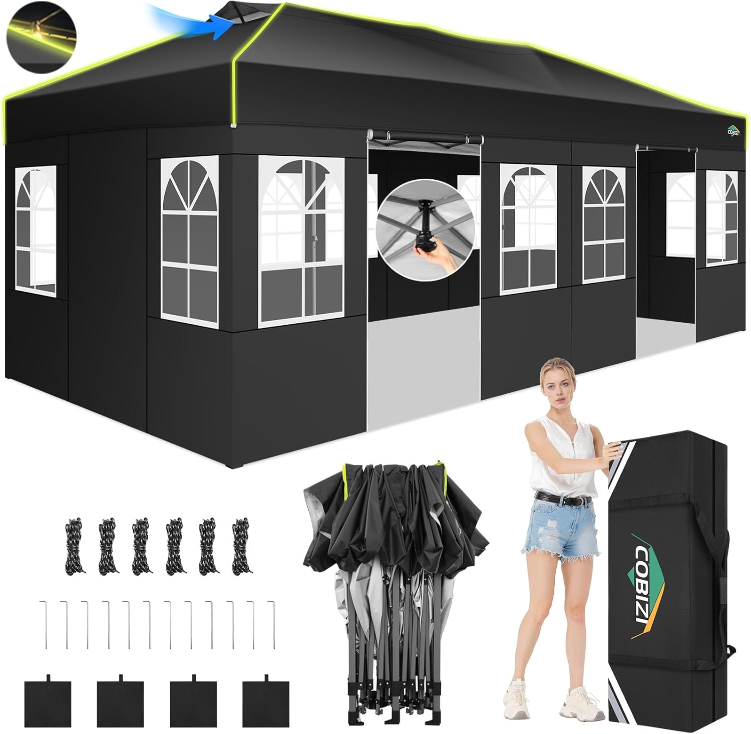 COBIZI - tonnelle pliante série avec verrouillage central 3x6m, UV 50+