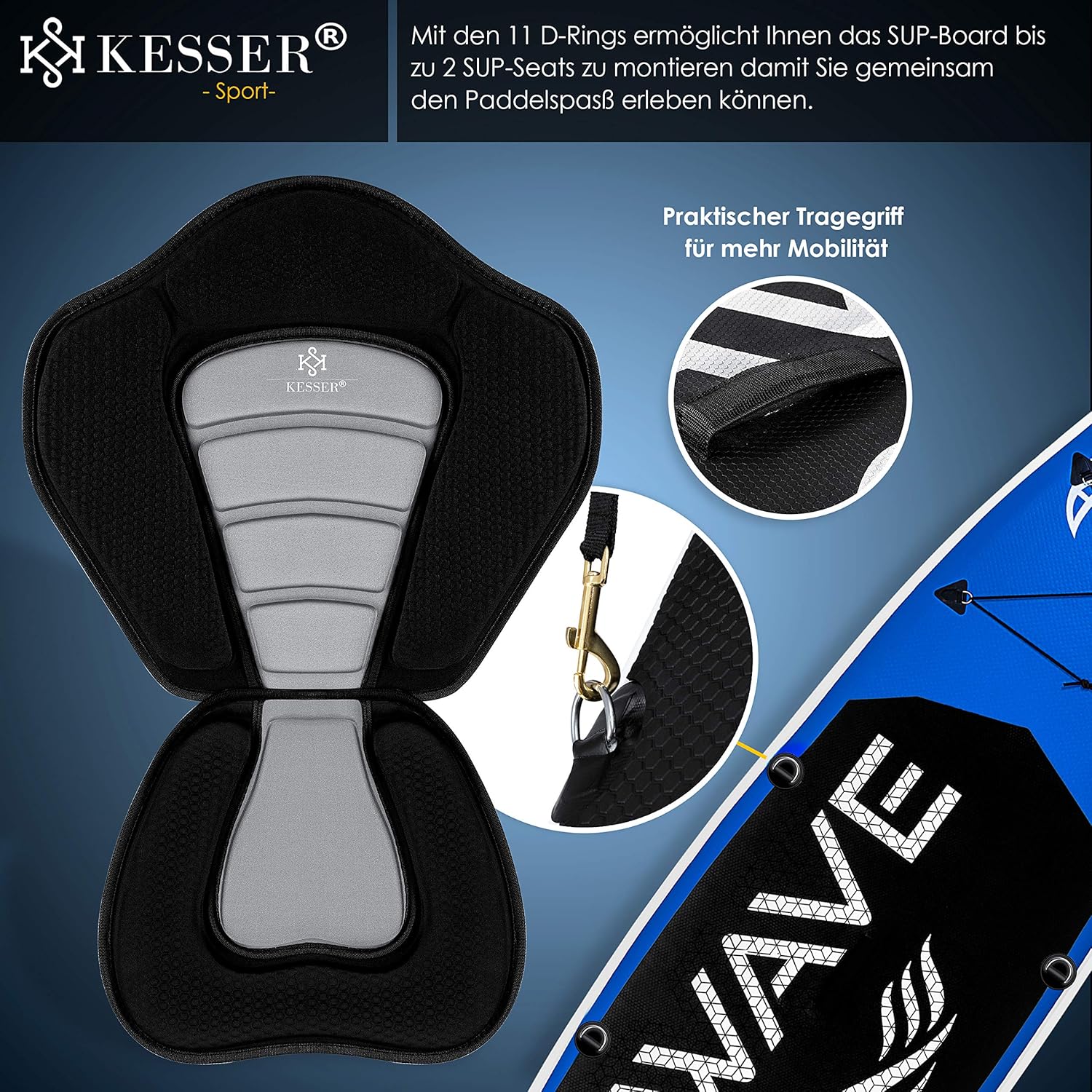 KESSER® Set Sup Board Gonflable Stand Up Paddle Board Premium Surfboard Sports Aquatiques | 6 Pouces d'épaisseur | Accessoires complets | 130kg