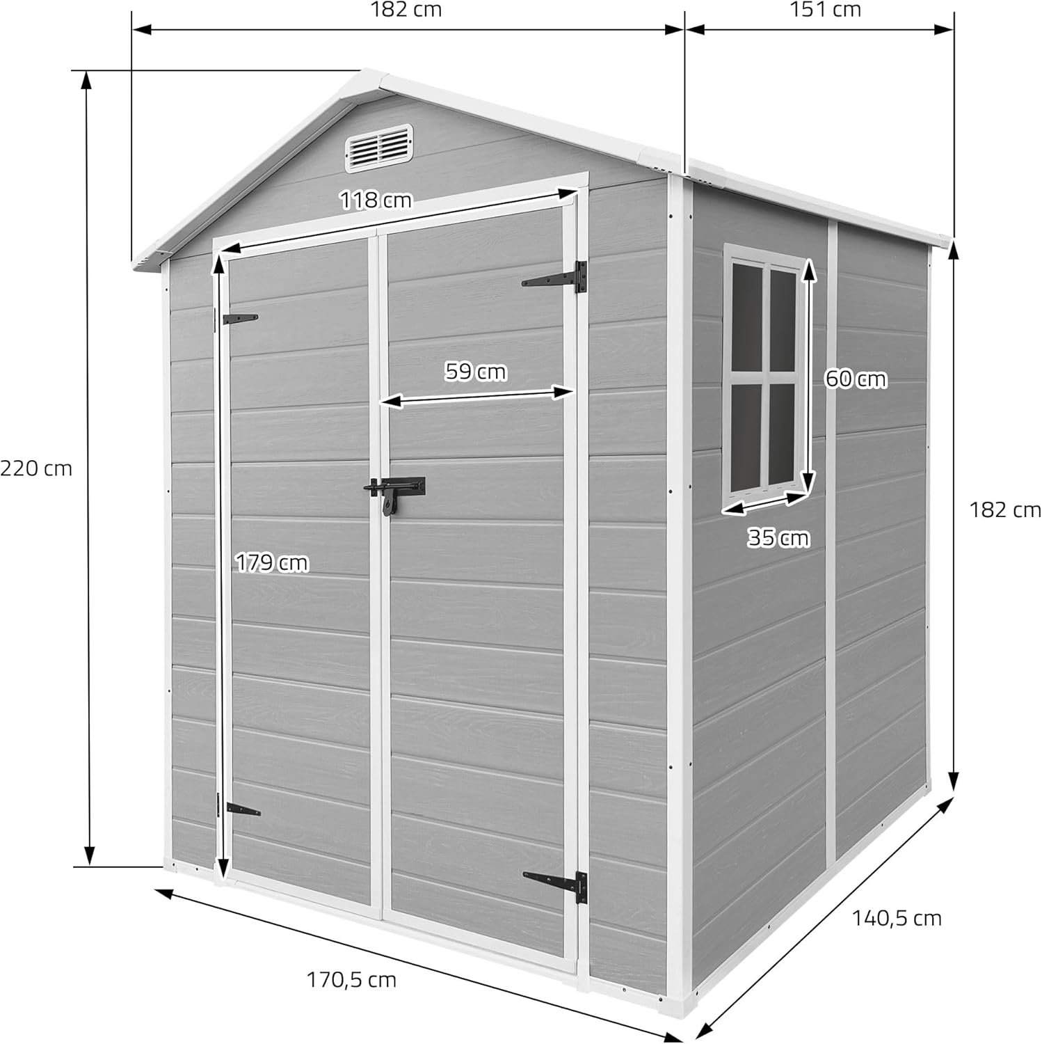 ECD Germany - abri de jardin résine, 151x182x220 cm, double porte, fenêtre, 5m³