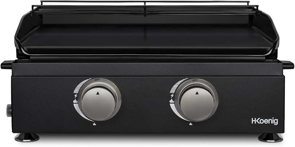 H.Koenig - plancha gaz 2 brûleurs - acier inox, fonte, jusqu'à 350°C - PLX1022