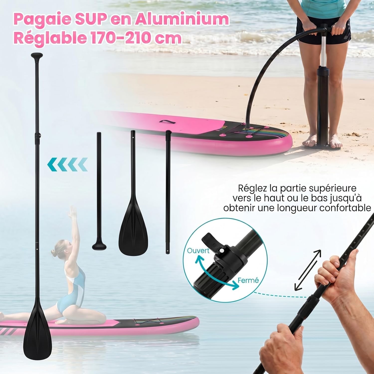 HOMASIS - Planche à pagaie gonflable 336x77x16cm, légère, accessoires, 336x77x16