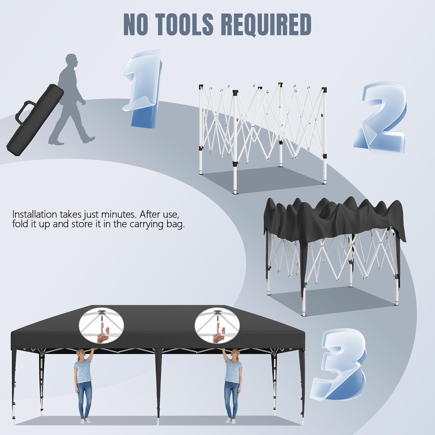 JUMMICO - Pavillon pliable série rapide - 3x6m - montage 5min, hauteur réglable, imperméable