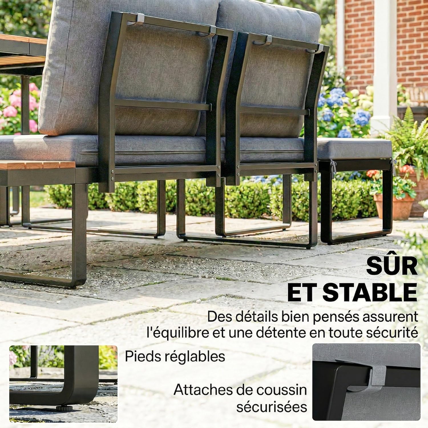 Salon de Jardin Outsunny - 6-8 pers - Ensemble aluminium, table haute, canapé d'angle, table bois composite, gris - OJ-6