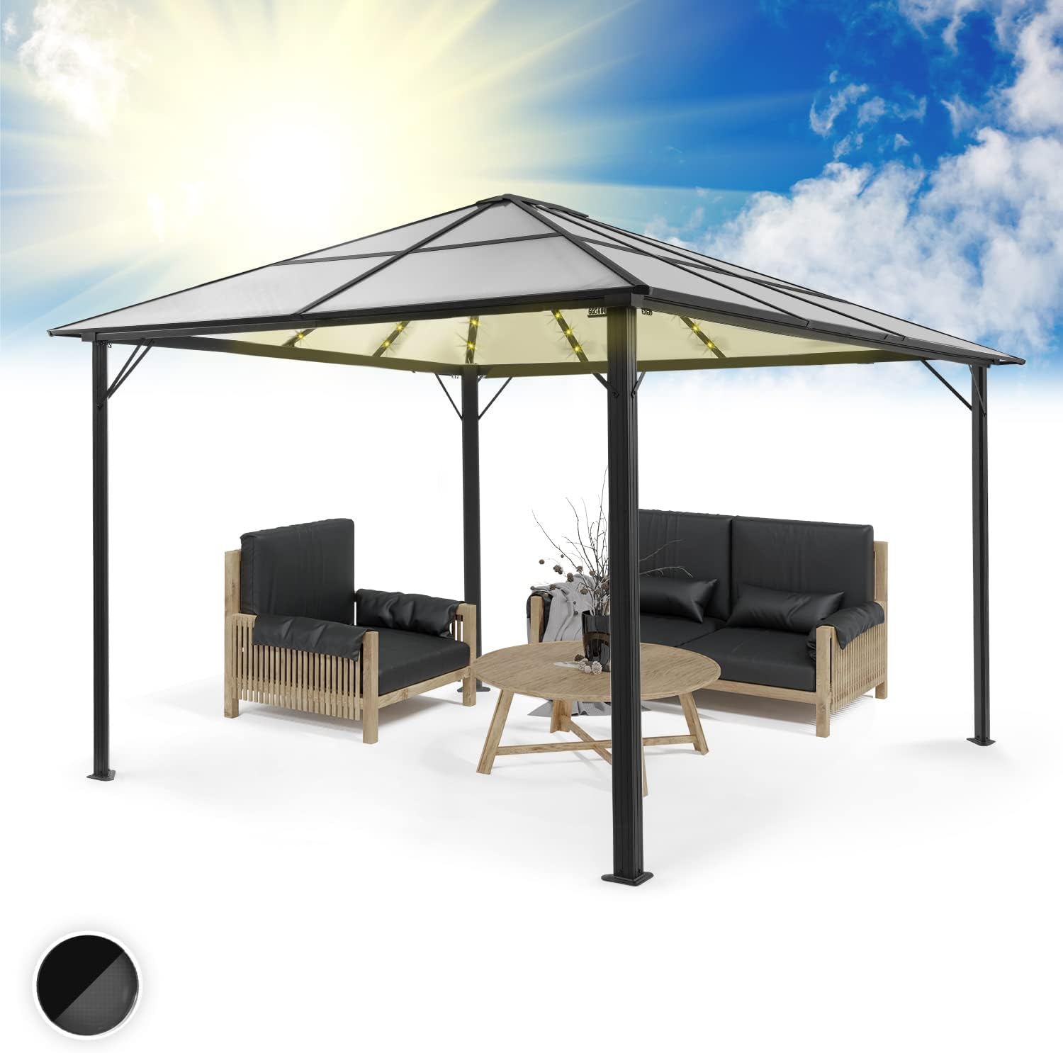 Blumfeldt - Pergola aluminium série Jardin - 3x4m - toit polycarbonate rigide, éclairage LED, verre translucide
