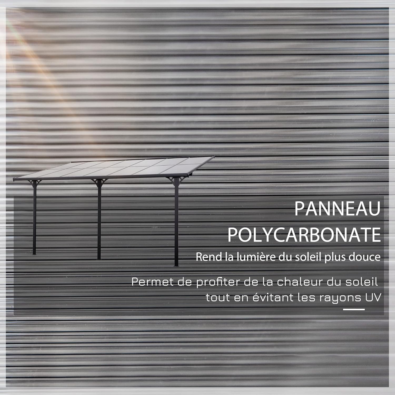Outsunny - Pergola adossée aluminium 4,5x3m toit UV, gouttière, gris
