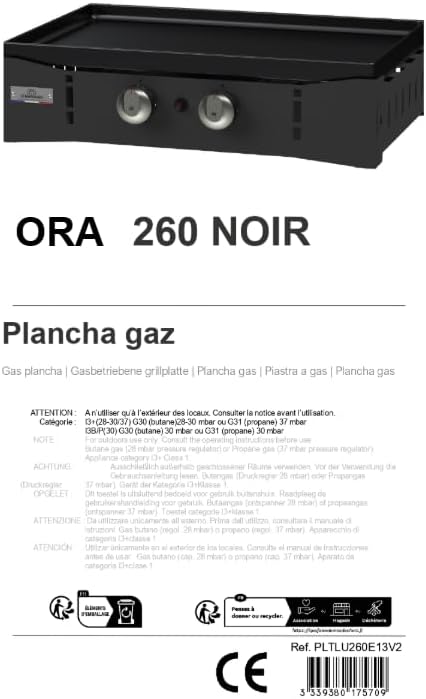 Marque - Le Marquier Plancha Ora Gaz - 260 Noire - Plancha gaz robuste et compacte, surface de cuisson large.