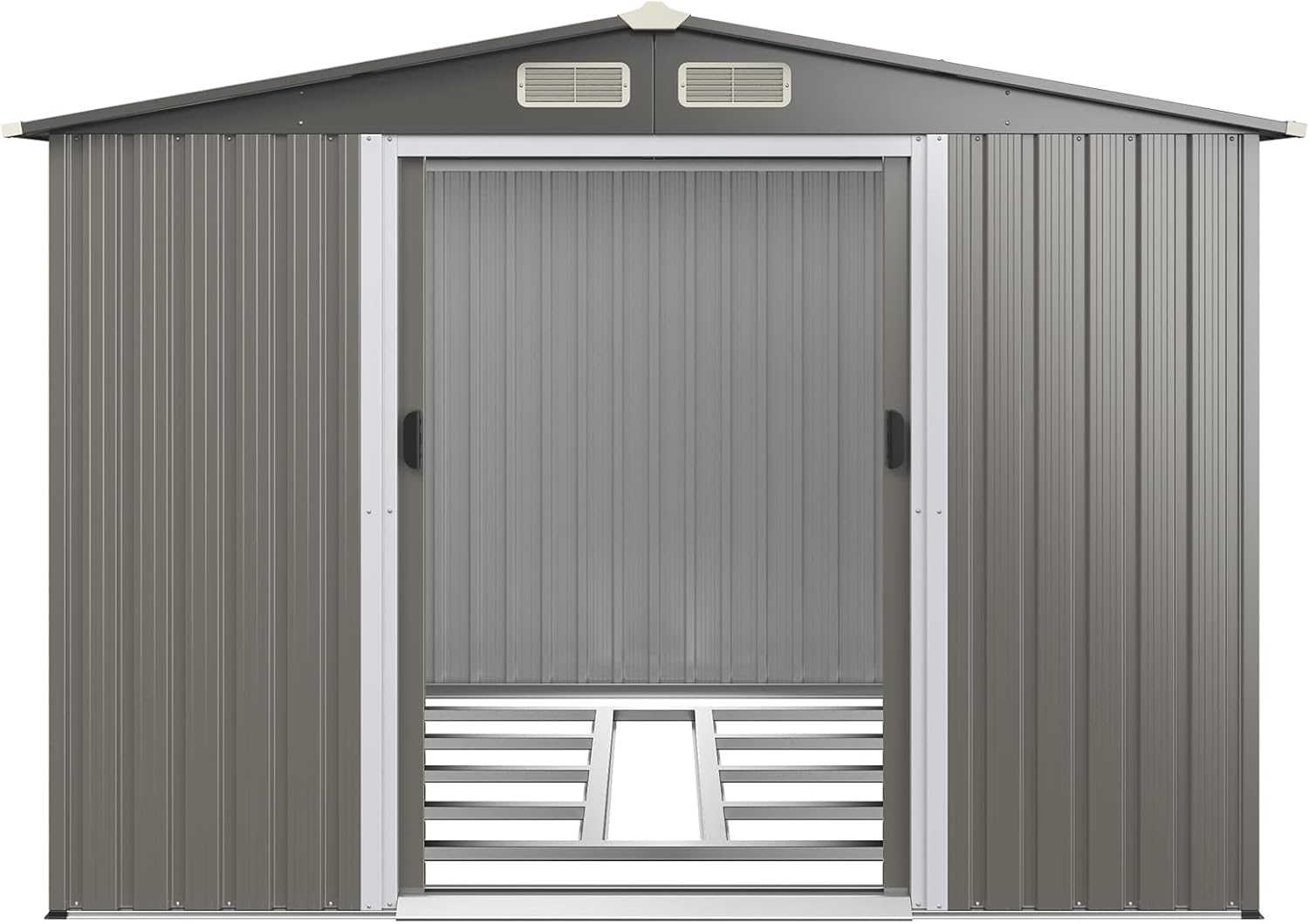 GOPLUS 4,74㎡ Abri de Jardin Métal Galvanisé avec Base, Cabine de Jardin Extérieur Porte Coulissante, Résistant aux Intempéries, Cabane de Rangement à Outils 8,59m³, 260 x 207 x 181cm, Toit Gris Foncé